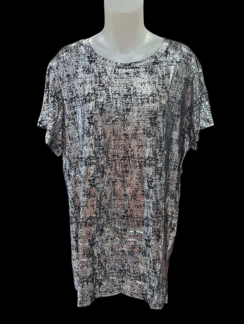 City Chic Black Silver Metallic Glam Top Disco Stretchy Soft Cotton Shimmer NWT